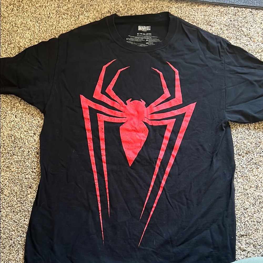 Marvel Men's Black T-Shirt with Red Spider Logo